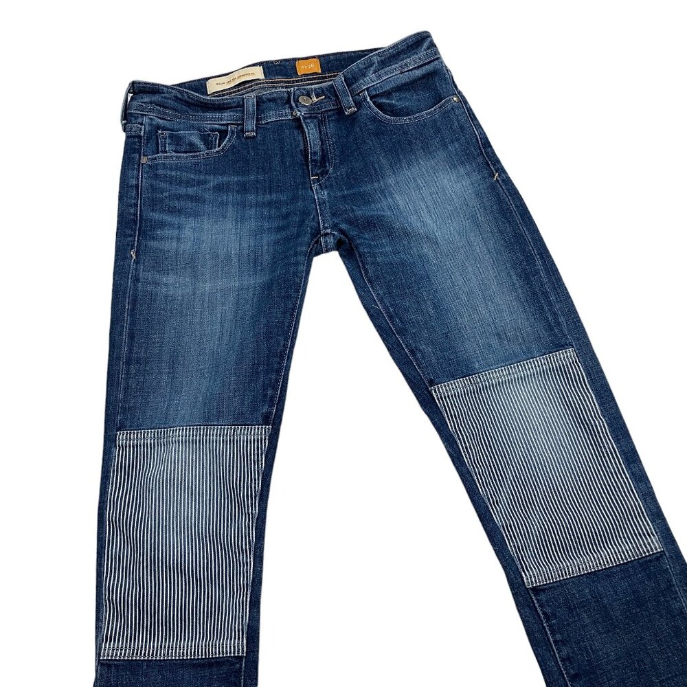 Pilcro And The Letterpress Hyphen Striped Knee Patch Jeans Womens Size 26